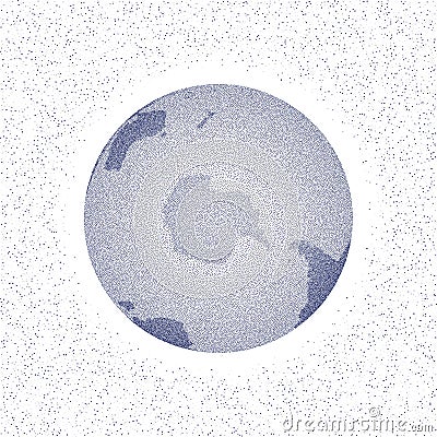 Vector stippled world stylized globe. South Pole. Vector Illustration