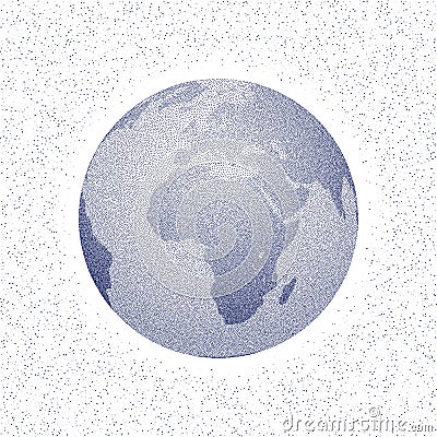 Vector stippled world stylized globe. View of Africa. Vector Illustration