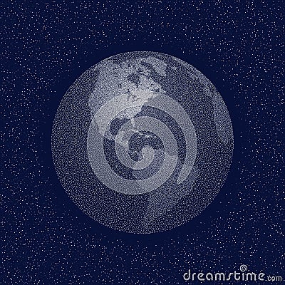 Vector stippled world stylized globe. View of America. Vector Illustration