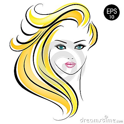 Vector Stock blonde Woman. Beauty Girl Portrait with blonde hair and blue eyes Vector Illustration