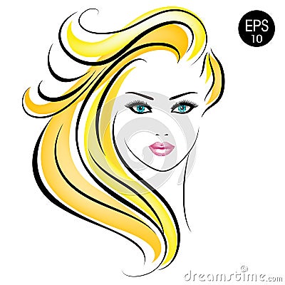 Vector Stock blonde Woman. Beauty Girl Portrait with blonde hair and blue eyes Vector Illustration