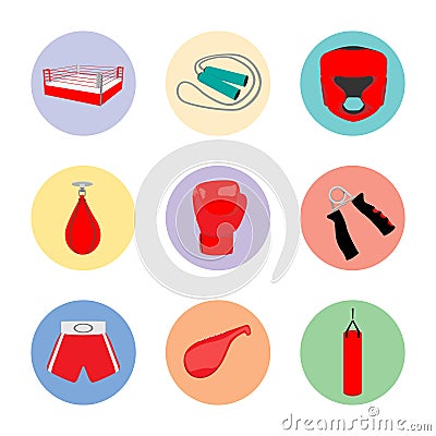 Vector stock boxing and fighting icons set Vector Illustration