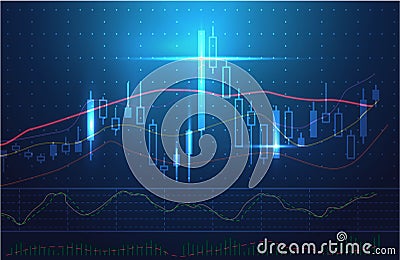 Vector stock charts and market analysis in blue theme. Vector Illustration