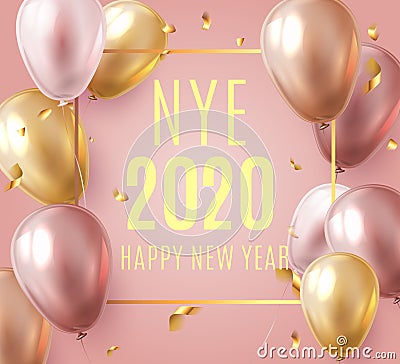 Vector stock elegant pink balloon party happy new year celebration festival background. NYE 2020 confetti greeting Vector Illustration