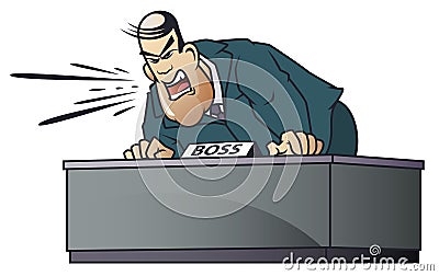 Funny little men. Boss is furious. Screaming director Vector Illustration