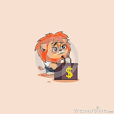 Lion sticker emoticon speech about money Vector Illustration