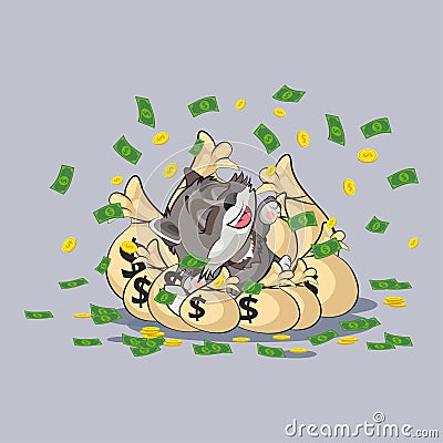 Wolf cub pup sticker emoticon lies happy Vector Illustration