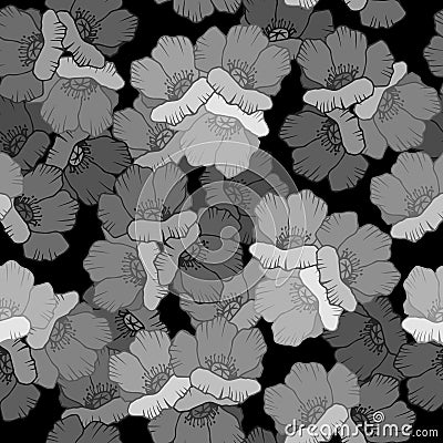 2522 poppies, vector stock illustration, seamless pattern with poppies flowers in monochrome colors, wallpaper ornament, wrapping Vector Illustration