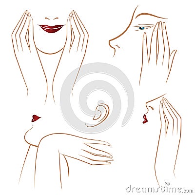 Vector stock. Infographics. Beautiful girl caring for her face. Vector Illustration