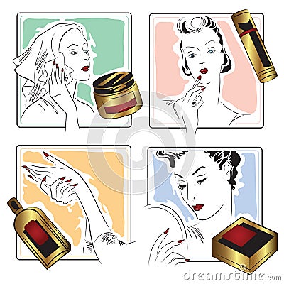 Vector stock. Infographics. Beautiful girl caring for her face. Vector Illustration