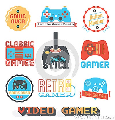 Vector Stock: Retro Video Game Shop Labels Vector Illustration