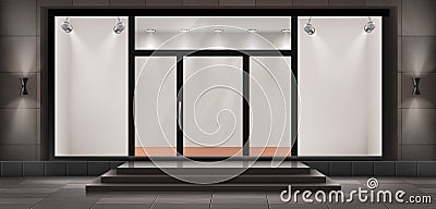 Vector storefront, empty illuminated showroom Vector Illustration