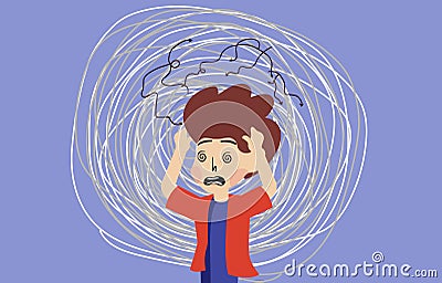 Vector of a stressed anxious frustrated boy Vector Illustration