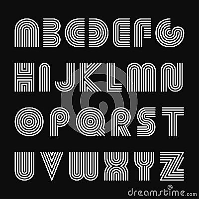 Vector striped english alphabet. Linear font. Vector Illustration