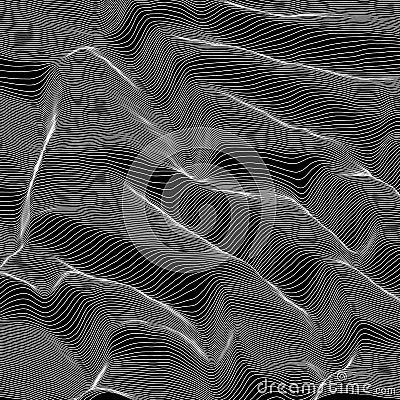 Vector striped grayscale background. Abstract line waves. Sound wave oscillation. Funky curled lines. Elegant wavy Vector Illustration