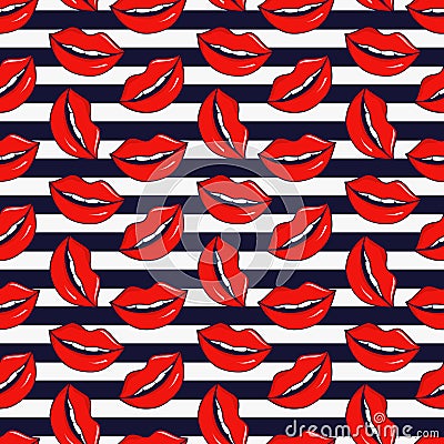 Vector striped pattern with lips. Vector Illustration