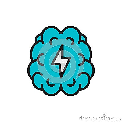 Vector stroke, pain in brain flat color line icon. Vector Illustration