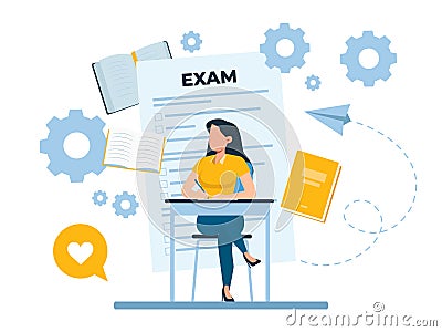 Vector of a student studies reading books uses online resources Stock Photo