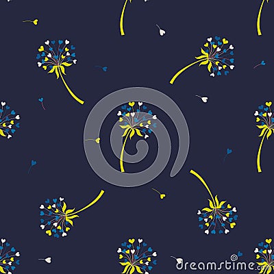 Vector stylized background dandelion in the form of hearts. The flower symbolizes love, friendship and acceptance Vector Illustration