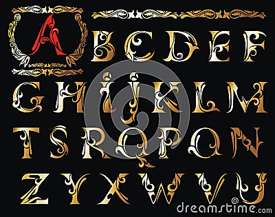 Vector of stylized calligraphic font and alphabet Vector Illustration