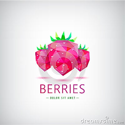 Vector stylized paper origami faceted berry, pink red modern strawberry logo, icon, emblem isolated. Vector Illustration