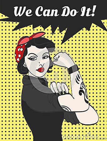 Vector subculture punk gothic woman with signature we can do it Vector Illustration