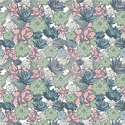 Succulent set of seamless vector patterns in pastel colors Vector Illustration