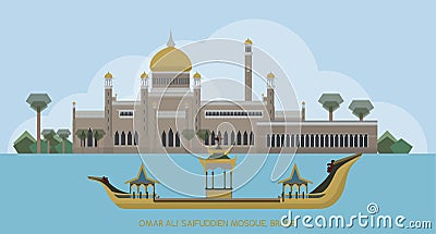 Vector of Sultan Omar Ali Saifuddin Mosque Islamic mosque, Brunei Vector Illustration