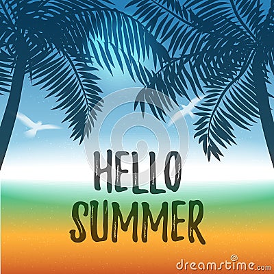 Vector summer background with ocean and palms Vector Illustration