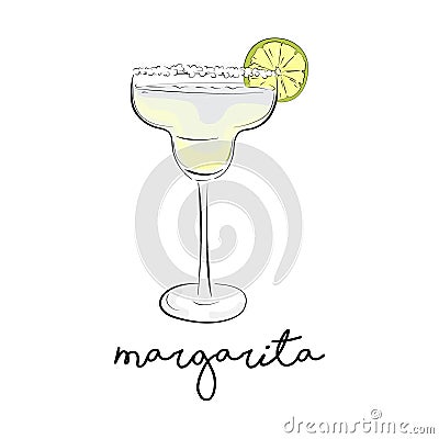 Vector summer cocktail. Margarita alcohol drink. Cosmopolitan froozen liquor in glass. Green juice bar beverage. Co Vector Illustration