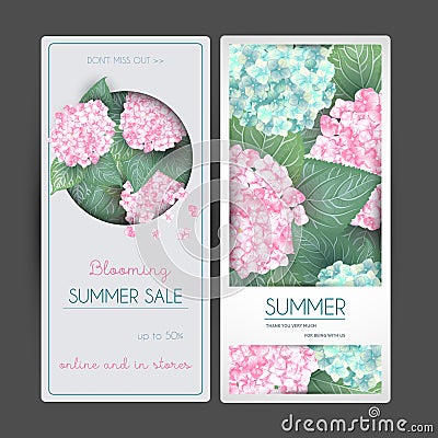 Vector summer flower banners with hydrangea Vector Illustration