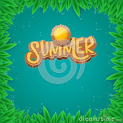 Vector summer label paper art syle on green foliage background . Summer beach party poster, flyer or banner design Vector Illustration