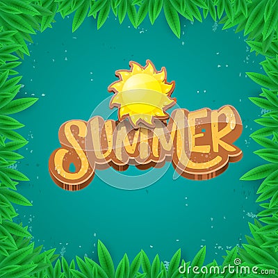 Vector summer label paper art syle on green foliage background . Summer beach party poster, flyer or banner design Vector Illustration