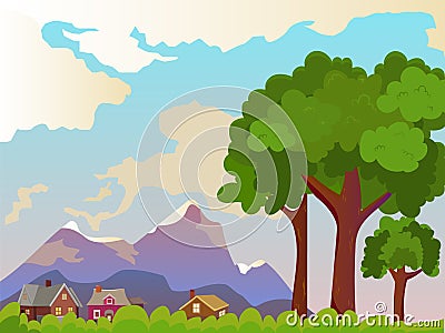 Vector summer landscape. Beautiful rural landscape Vector Illustration