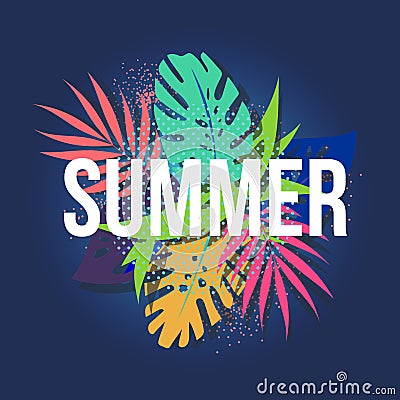 Vector Summer Time Holiday typographic illustration background. Tropical plants, flowe. Eps 10 design Vector Illustration