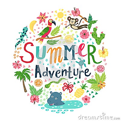 Vector Summer tropical cartoon lettering Vector Illustration