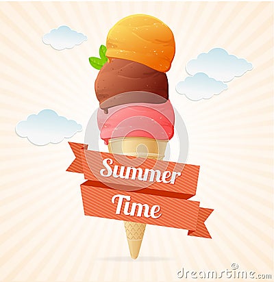 Vector summer Vintage Ice Cream Poster. Vector Illustration