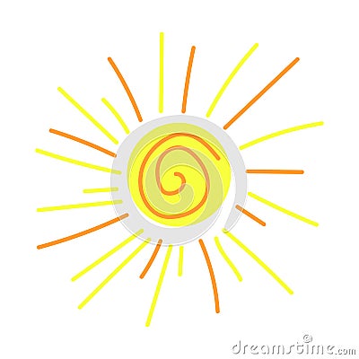 Vector sun illustration, creative yellow icon for warm or hot weather design Cartoon Illustration