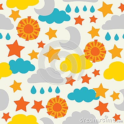 Vector, sun, moon, stars and clouds. seamless pattern background Vector Illustration