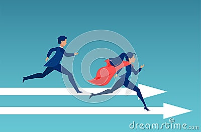 Vector of a super business woman winning a race with business man Stock Photo