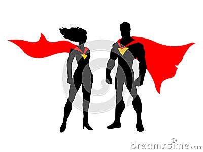Super hero couples.Vector super hero couple isolated on white background. Vector Illustration