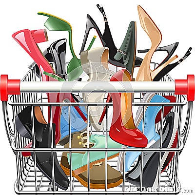 Vector Supermarket Cart with Shoes Vector Illustration