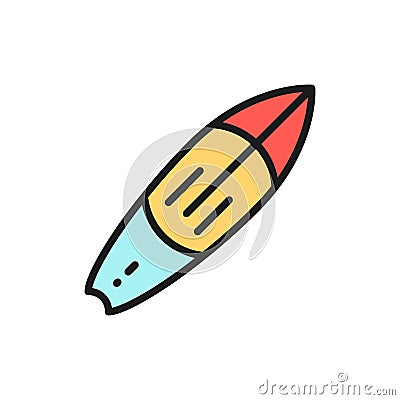 Surfboard, surf, surfing flat color line icon. Isolated on white background Vector Illustration