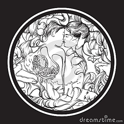 Vector surreal illustration with kissing lovers Vector Illustration