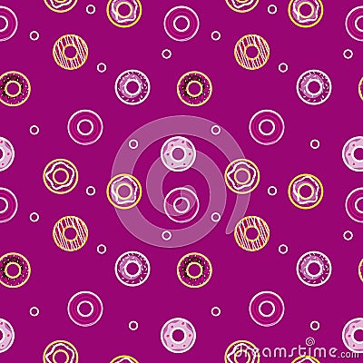 Vector sweet donuts seamless pattern. Pastry Vector Illustration