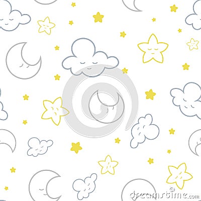 Vector sweet sleeping sky seamless pattern background Vector Illustration