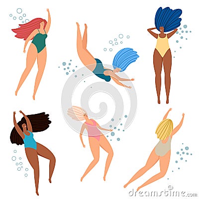 Vector swimming international women isolated on white background Vector Illustration