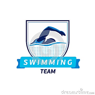 Vector swimming team logo. Swimmer silhouette in water. Creative badge. Triathlon concept. Flat design. Vector Illustration