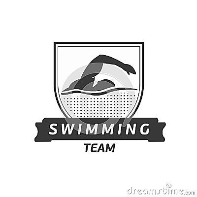 Vector swimming team logo. Swimmer silhouette in water. Creative badge. Triathlon concept. Flat design. Vector Illustration