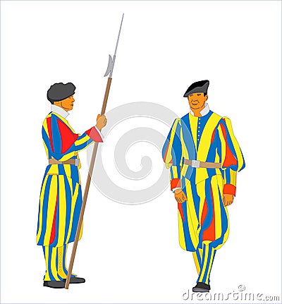 Vector Swiss Guards of Vatican Vector Illustration